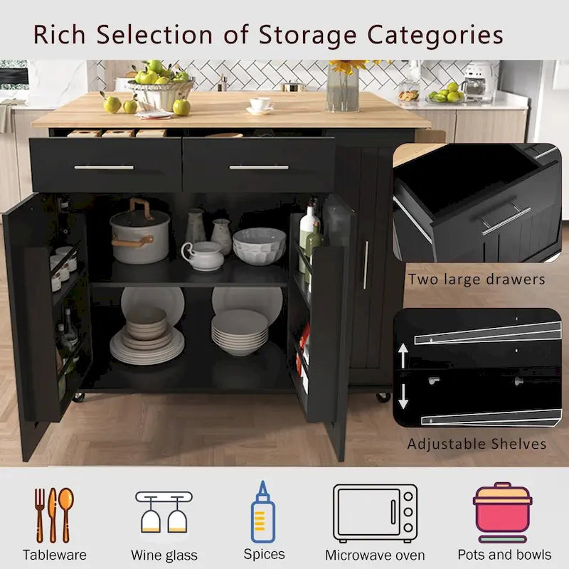 Kitchen Island with Drop Leaf,Kitchen Storage Cart with 3 Tier Pull Out Cabinet Organizer,Kitchen Cart on Wheels with Towel Rack