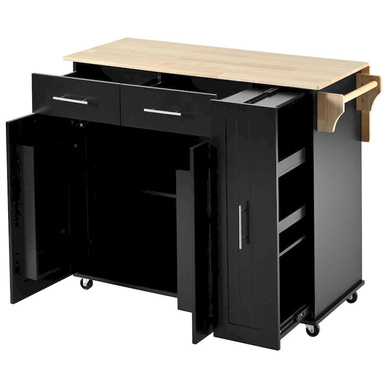 Kitchen Island with Drop Leaf,Kitchen Storage Cart with 3 Tier Pull Out Cabinet Organizer,Kitchen Cart on Wheels with Towel Rack