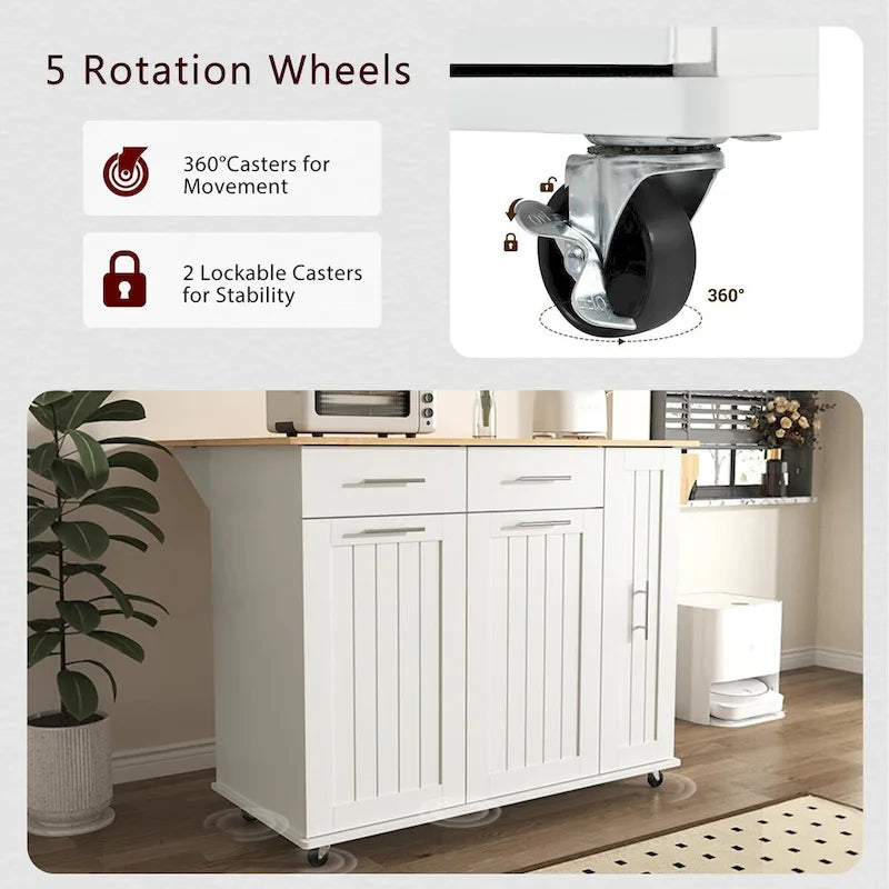 Kitchen Island with Drop Leaf,Kitchen Storage Cart with 3 Tier Pull Out Cabinet Organizer,Kitchen Cart on Wheels with Towel Rack