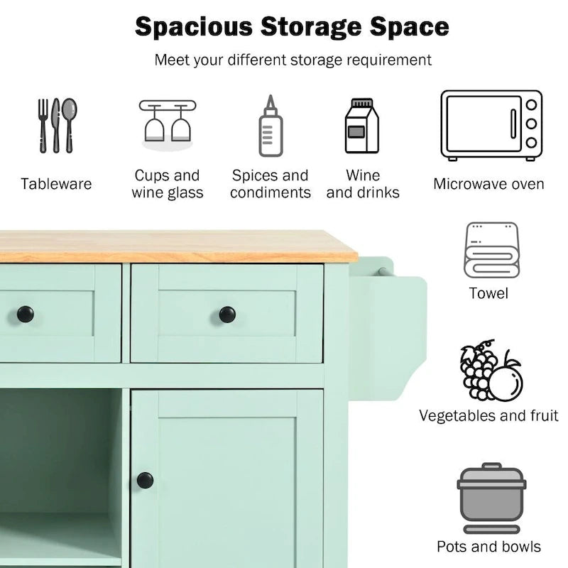 Kitchen Cart with Rubber Wood Drop-Leaf Counter Top