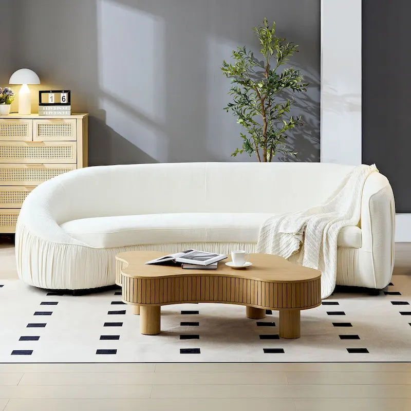 Modern Curved Shaped Sofa Upholstered 4-Seat Fabric Sofa Couch