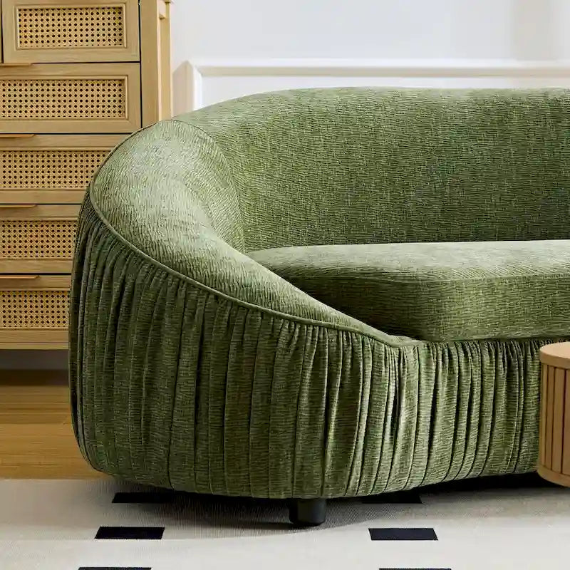 Modern Curved Shaped Sofa Upholstered 4-Seat Fabric Sofa Couch