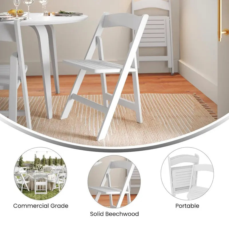 Commercial Grade Solid Wood Portable Folding Dining Chair - 17.5W x 18D x 31.25H