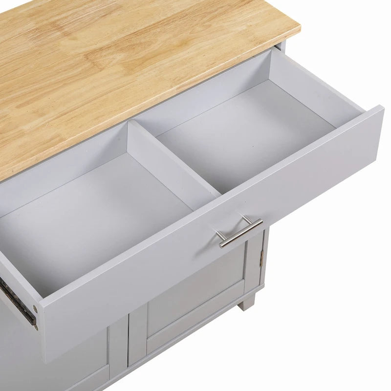 39W Kitchen Island with Storage and Rubber Wood Top - N/A