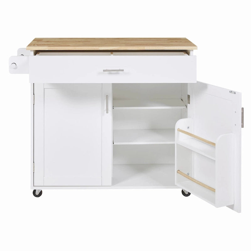 39W Kitchen Island with Storage and Rubber Wood Top - N/A