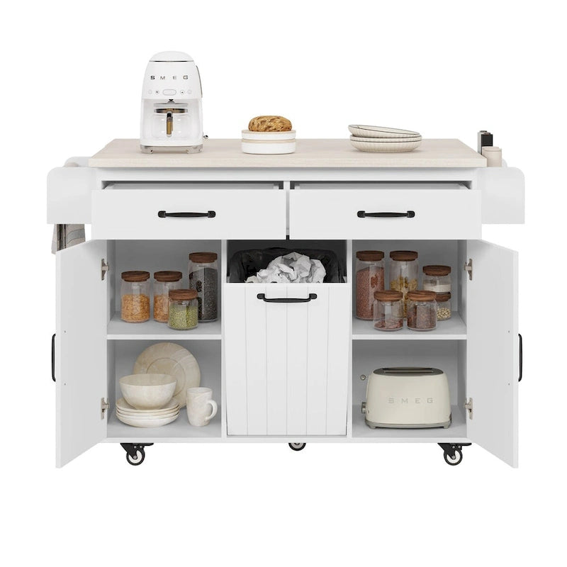 43.8W Kitchen Island with Trash Can Storage Cabinet - N/A