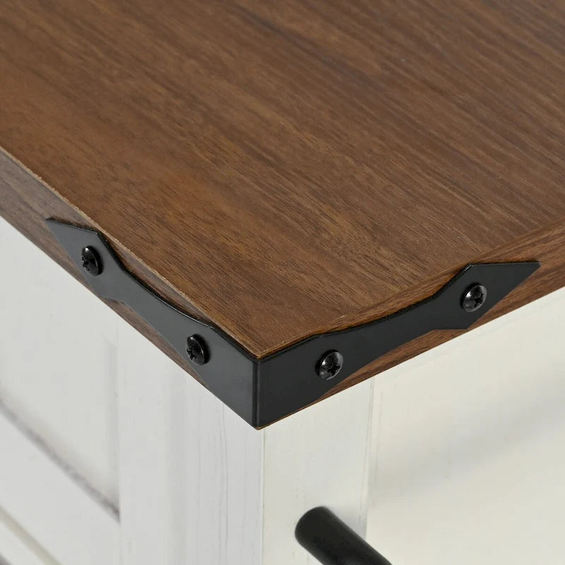 53.7 Kitchen Island, Power Outlet, 2 Sliding Barn Door Kitchen Storage Island Drop Leaf, Rack Rolling Kitchen Cart on Wheels