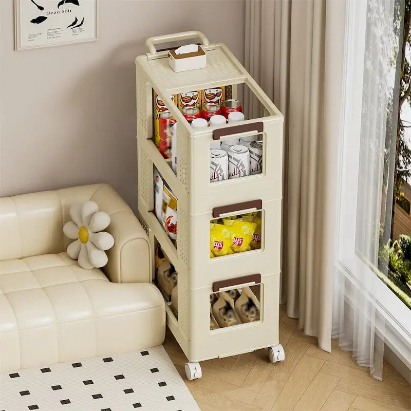 3-Tier Kitchen Storage Cart,Multifunction Rolling Storage Organizer