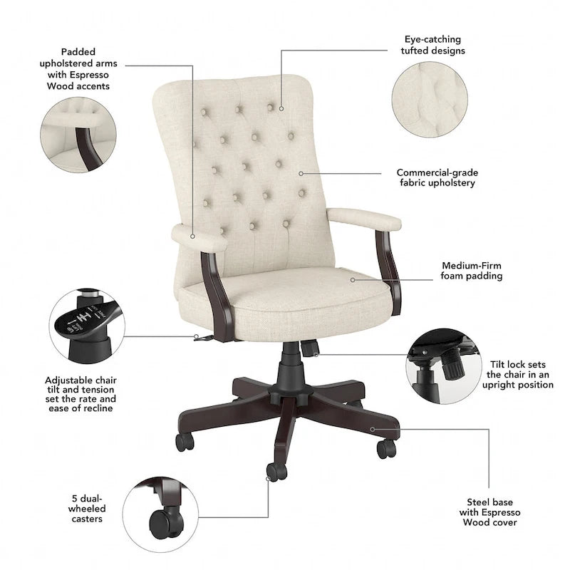 Cabot High Back Tufted Office Chair with Arms by Bush Furniture